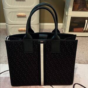 DKNY Black Tote with Cream Center Stripe